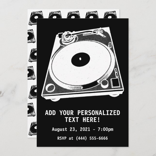 Retro Turntable Graphic in White Invitation (Front/Back)