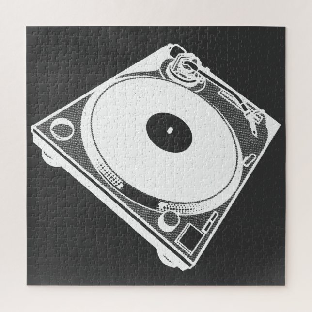 Retro Turntable Graphic in White Jigsaw Puzzle (Vertical)