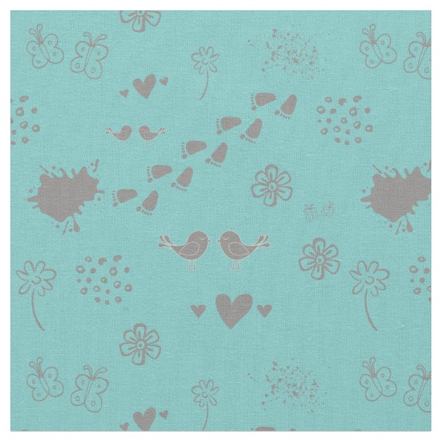 Retro turqouise and colourful pattern of birds, do fabric (Close Up)