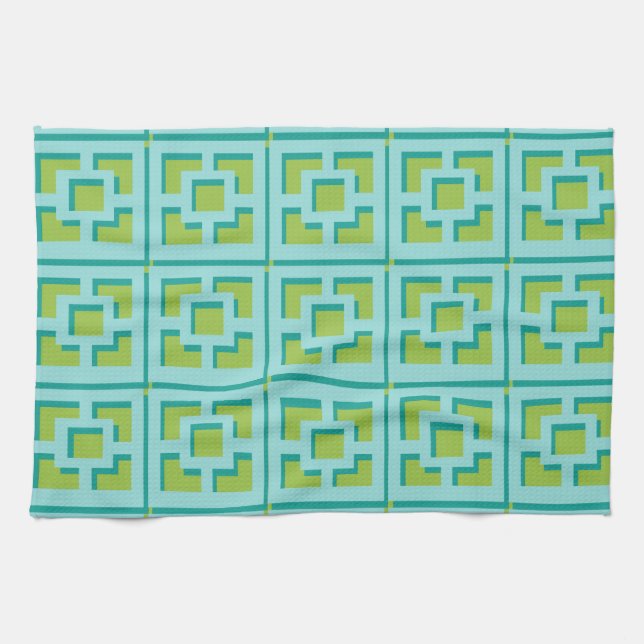 Retro Turquoise and Green Trellis Kitchen Towels (Horizontal)
