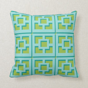 Retro Turquoise and Green Trellis Throw Pillow