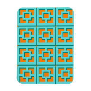 Retro Turquoise and Orange Flexible Photo Magnet