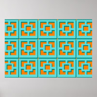 Retro Turquoise and Orange  Poster Paper (Matte)