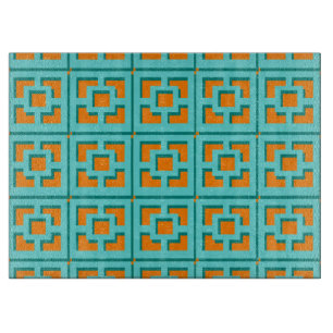 Retro Turquoise and Orange Trellis Cutting Board