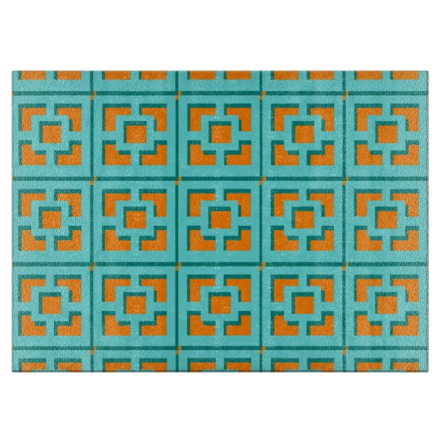 Retro Turquoise and Orange Trellis Cutting Board (Front)