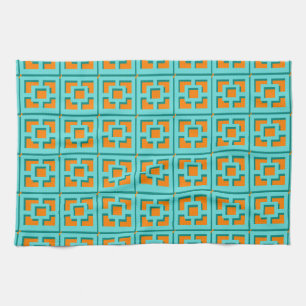 Retro Turquoise and Orange Trellis Kitchen Towels