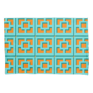 Retro Turquoise and Orange Trellis Pillowcase