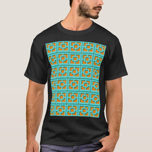Retro Turquoise and Orange Trellis T-Shirt (Front)
