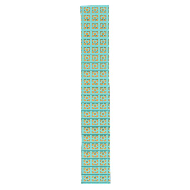 Retro Turquoise and Orange Trellis Table Runner (Front)
