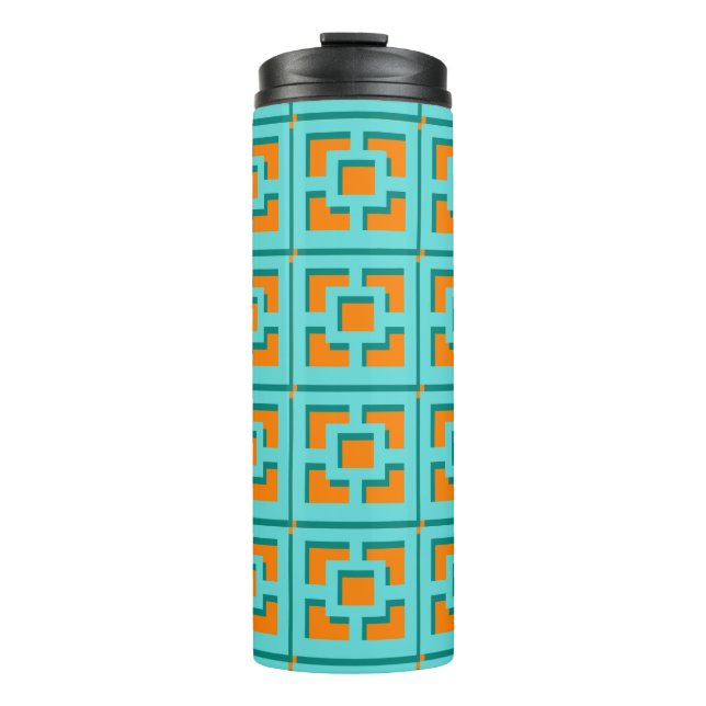 Retro Turquoise and Orange Trellis Thermal Tumbler (Front)