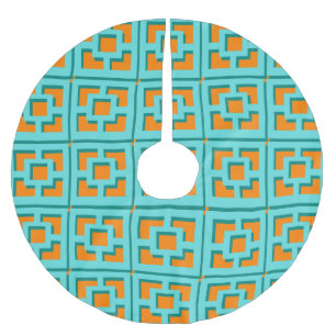 Retro Turquoise and Orange Trellis Tree Skirt