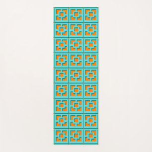Retro Turquoise and Orange Trellis Yoga Mat