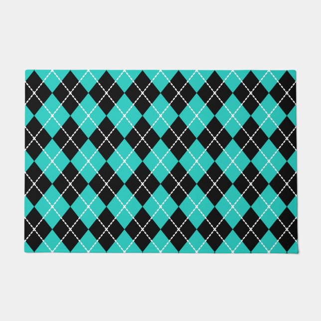 Retro Turquoise Argyle Doormat Rug Gift (Front)