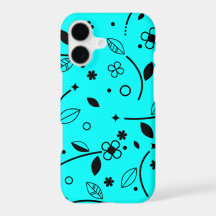 Retro Turquoise Black Line Art Floral iPhone Case