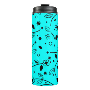 Retro Turquoise Black Line Art Floral Thermal Tumb Tumbler
