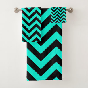 Retro Turquoise Black Stripes Art Deco Bath Towel Set