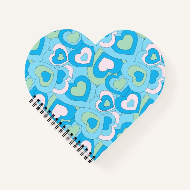 Retro Turquoise Blue Heart Spiral Notebook (Front)