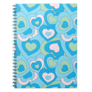 Retro Turquoise Blue Heart Spiral Notebook