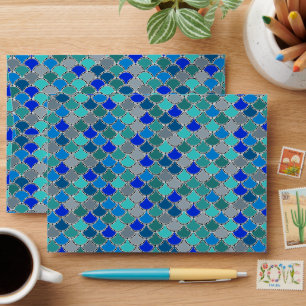 Retro Turquoise Blue Teal Grey Scales Pattern Envelope