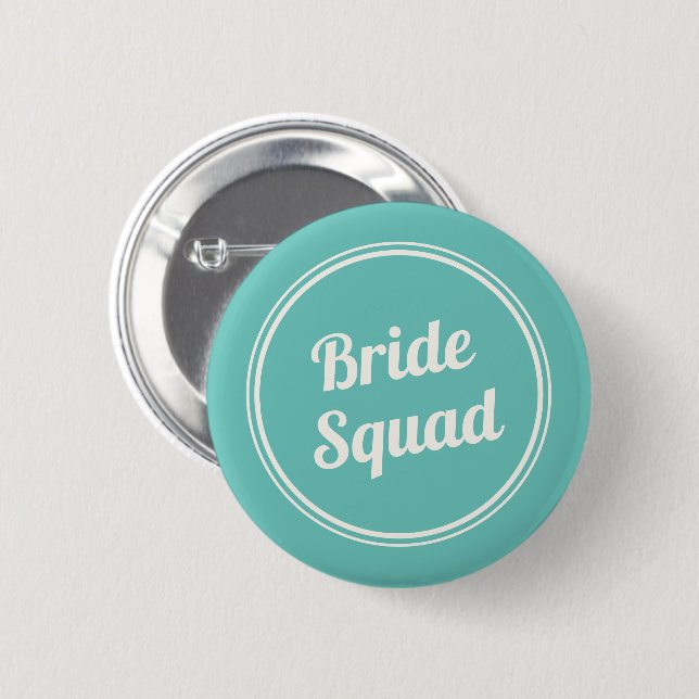 Retro Turquoise Bride Squad Bridesmaid Button (Front & Back)
