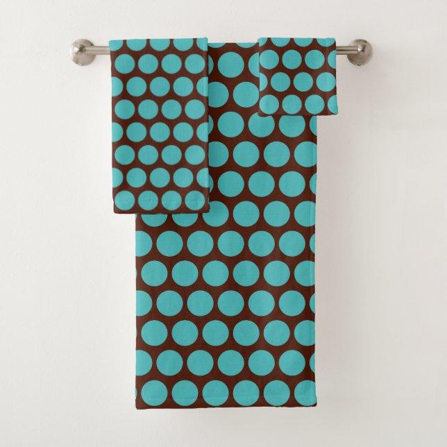 Retro Turquoise Brown Dots Bath Towels Set Gift (Insitu)