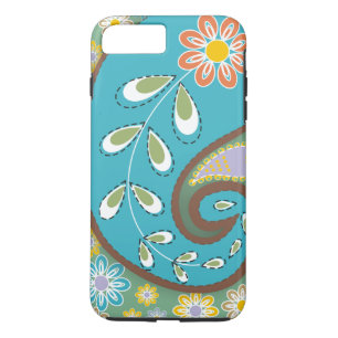Retro turquoise, brown paisley motif custom iPhone 8 plus/7 plus case