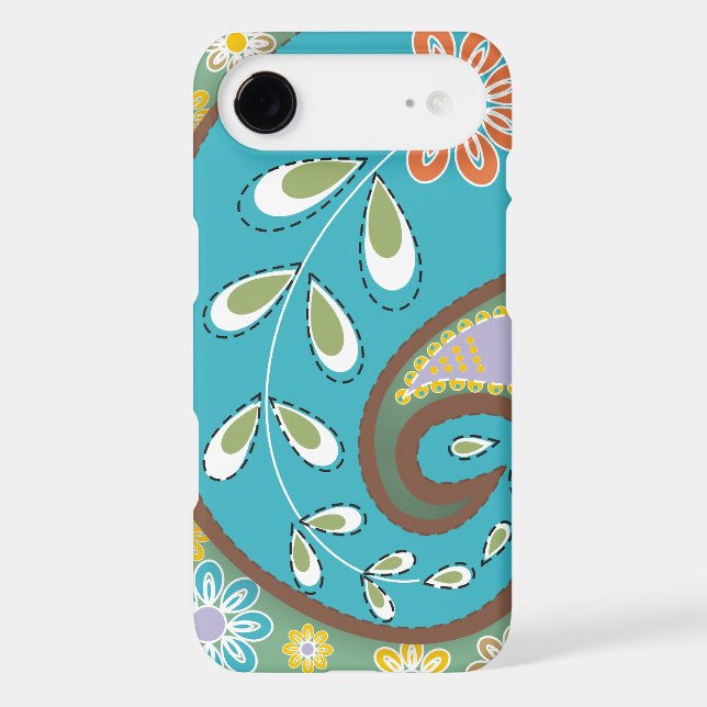 Retro turquoise, brown paisley motif custom Case-Mate iPhone case (Back)