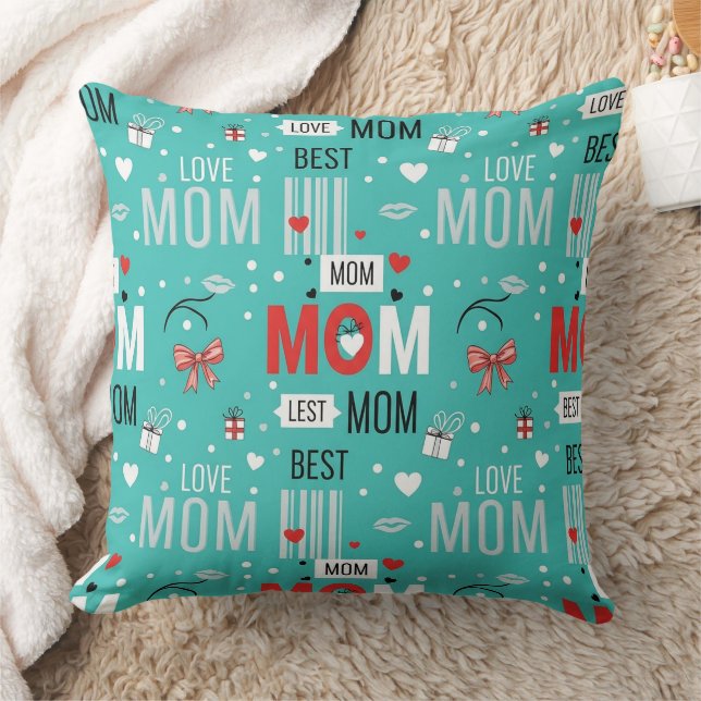 Retro Turquoise Comic MOM Love Pattern Cushion (Blanket)