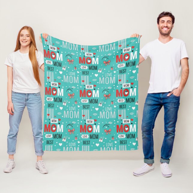 Retro Turquoise Comic MOM Love Pattern Fleece Blanket (In Situ)