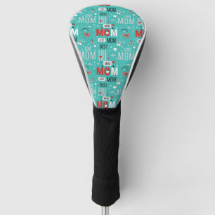 Retro Turquoise Comic MOM Love Pattern Golf Head Cover