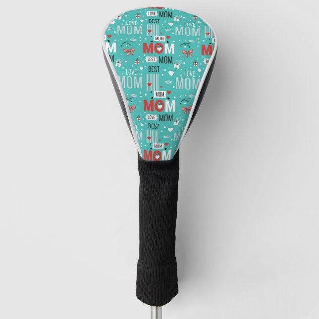 Retro Turquoise Comic MOM Love Pattern Golf Head Cover (Front)