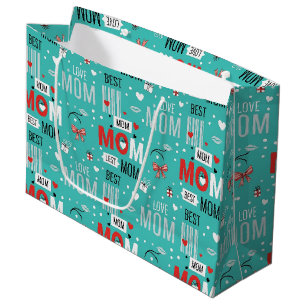Retro Turquoise Comic MOM Love Pattern Large Gift Bag