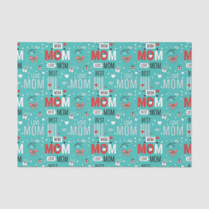 Retro Turquoise Comic MOM Love Pattern Tissue Paper