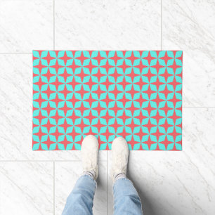 Retro Turquoise Coral Atomic Pattern Doormat