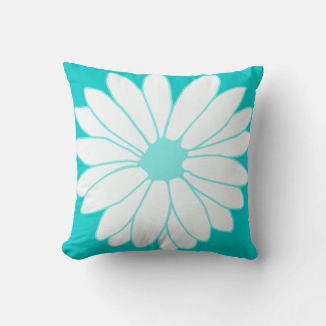 Retro Turquoise Daisy American MoJo Throw Pillow (Front)