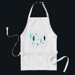 Retro Turquoise Diamond & Starburst Apron<br><div class="desc">This Retro Turquoise Diamonds and Starbursts Apron is a new take on a vintage style. It features kitschy, black starbursts on turquoise polka dots, surrounding geometric, turquoise and black diamond shapes. Customise the background colour on this mid century modern product if you're feeling daring, or leave it white if subdued...</div>