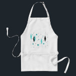 Retro Turquoise Diamond & Starburst Apron<br><div class="desc">This Retro Turquoise Diamonds and Starbursts Apron is a new take on a vintage style. It features kitschy, black starbursts on turquoise polka dots, surrounding geometric, turquoise and black diamond shapes. Customise the background colour on this mid century modern product if you're feeling daring, or leave it white if subdued...</div>