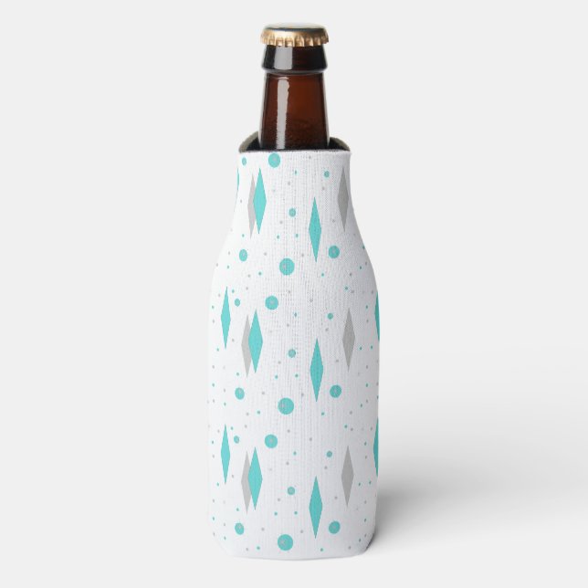 Retro Turquoise Diamond  & Starburst Bottle Cooler (Bottle Front)
