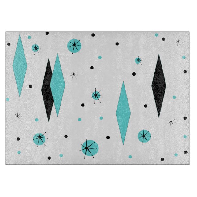 Retro Turquoise Diamond & Starburst Cutting Board (Front)
