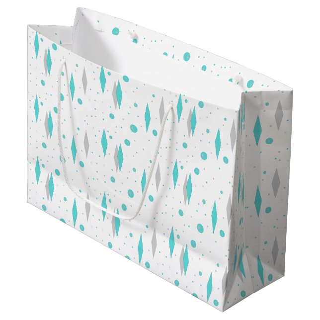Retro Turquoise Diamond & Starburst Gift Bag (Front Angled)