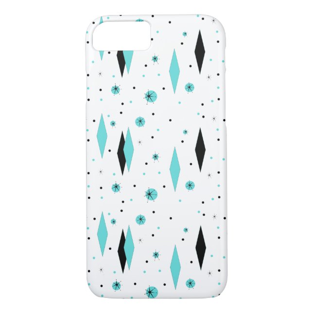 Retro Turquoise Diamond & Starburst iPhone 7 Case (Back)
