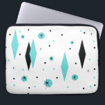 Retro Turquoise Diamond & Starburst Laptop Sleeve<br><div class="desc">This Retro Turquoise Diamonds and Starbursts Laptop Sleeve is a new take on a vintage style. It features kitschy, black starbursts on turquoise polka dots, surrounding geometric, turquoise and black diamond shapes. Customise the background colour on this mid century modern product if you're feeling daring, or leave it white if...</div>