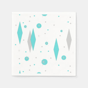 Retro Turquoise Diamond & Starburst Paper Napkins