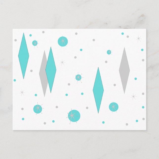 Retro Turquoise Diamond & Starburst Postcard (Front)