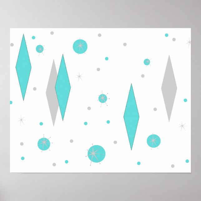Retro Turquoise Diamond & Starburst Poster (Front)