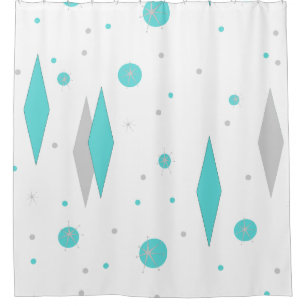 Retro Turquoise Diamond & Starburst Shower Curtain