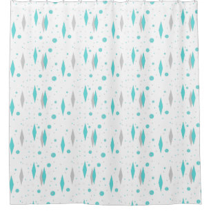 Retro Turquoise Diamond & Starburst Shower Curtain