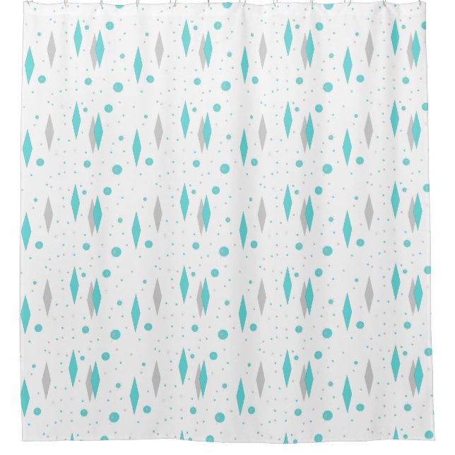 Retro Turquoise Diamond & Starburst Shower Curtain (Front)