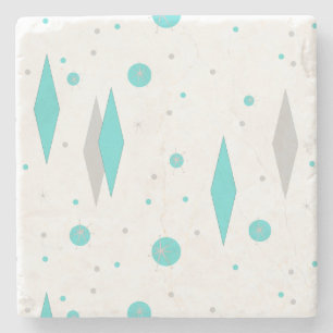 Retro Turquoise Diamond & Starburst Stone Coaster