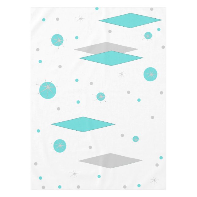 Retro Turquoise Diamond  & Starburst Tablecloth (Front)